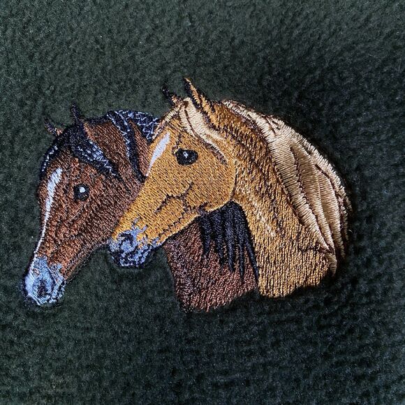 VTG Cityscape Men's XL Green Fleece Vest Full Zip 2 Horses Made Canada Foal - Picture 4 of 12